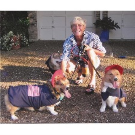 Pamela and her corgis