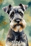 2026: Small Monthly Calendar Planner - Watercolor Miniature Schnauzer Dog