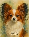 2026: Large Monthly Calendar Planner – Watercolor Papillon Dog