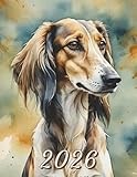 2026: Large Monthly Calendar Planner – Watercolor Saluki Dog