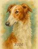 2026: Large Monthly Calendar Planner – Watercolor Borzoi Dog