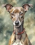 2026: Large Monthly Calendar Planner – Watercolor Italian Greyhound Dog
