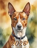 2026: Large Monthly Calendar Planner – Watercolor Basenji Dog