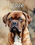 2026: Large Monthly Calendar Planner – Watercolor Dogue De Bordeaux Dog