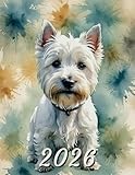 2026: Large Monthly Calendar Planner – Watercolor West Highland White Terrier Dog
