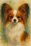 2026: Small Monthly Calendar Planner - Watercolor Papillon Dog