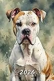 2026: Small Monthly Calendar Planner - Watercolor American Bulldog