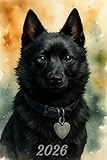 2026: Small Monthly Calendar Planner - Watercolor Schipperke Dog