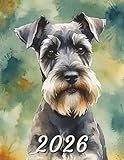 2026: Large Monthly Calendar Planner – Watercolor Miniature Schnauzer Dog