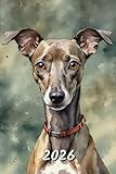 2026: Small Monthly Calendar Planner - Watercolor Italian Greyhound Dog