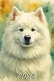 2026: Small Monthly Calendar Planner - Watercolor Samoyed Dog