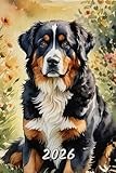 2026: Small Monthly Calendar Planner - Watercolor Bernese Mountain Dog