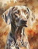 2026: Large Monthly Calendar Planner – Watercolor Weimaraner Dog