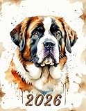 2026: Large Monthly Calendar Planner – Watercolor Saint Bernard Dog