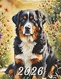 2026: Large Monthly Calendar Planner – Watercolor Bernese Mountain Dog