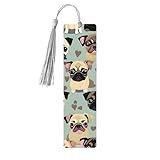 Cute Chihuahua Pug Pattern Print Wooden Bookmark Colorful Tassel Bookmarks Ornaments for Crafts, Christmas,Wedding