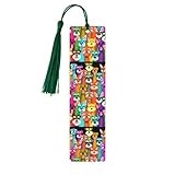 Oil Cute Schnauzer Dogs Print Wood Bookmark Colorful Tassels Ornament for Christmas Wedding Birthday Party Decor