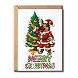 German Shepherd Christmas Card - Funny Holiday Greeting - Santa Dog Decorates Tree - Festive Lights And Ornaments - Great Gift For Pet Lover