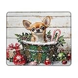 Christmas Cute Chihuahua Desk Mouse Pad, Festive Dog Design with Holiday Ornaments, Non-Slip Washable Mousepad for Home and Office Work Square 8x10 Inch