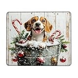 Christmas Dog Mouse Pad, Happy Beagle with Candy Canes and Ornaments, Non-Slip Washable Mousepad for Home and Office Use Square 8x10 Inch