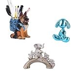 German Shepherd Pen Holder + Elephant & Yoga Dog Figurines Set