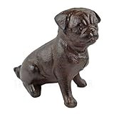 Vintage Cast Iron Pug Dog Figurine Doorstop Rustic Brown Finish 4.5 inch Tall