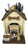 Ebros Gift Adorable Pugsie Puppy Pug Dog Sitting in Doghouse Kennel with Treat Bowl Stationery Pen Pencil Holder Caddy Organizer Figurine Pet Pal Labradors Collectible for Desk Study Office