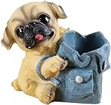 YJPPDD Creative Cute Pug Dog Pencil Holder and Organizer - Resin Dog Figurine Desk Decor for Home Office and School Gift