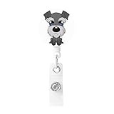 Adorable Schnauzer Retractable Badge Reels with Key Ring and Clip Cute Name Id Card Badge Holder Decorative Name Badge Holder for Office Worker Doctor Nurse