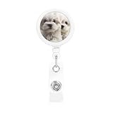 Badge Reels Retractable Badge Holder with Key Ring Nurse Badge Reels Lightweight Heavy Duty ID Badge Clip Cute Maltese Puppy ID Card Key Holder for Office Worker Teacher Gifts