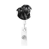 RLDOBOFE Badge Reel with Belt Clip Key Ring Retractable Badge Holder for Nurse Cute Black Pug Dog1 Print Id Badge Clip for Women Men Id Card Holders for Work Office Christmas Gift