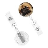 Retractable Badge Holder Heavy Duty Keychain Badge Reels Cute Pekingese ID Badge Holder Plastic Cute Badge Reel Card Holder with Belt Clip Key Ring for Key Name Card Holder