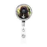 Retractable Badge Holder Heavy Duty Keychain Badge Reels Cute Pet Newfoundland Dog ID Badge Holder Metal Cute Badge Reel Card Holder with Belt Clip Key Ring for Key Name Card Holder