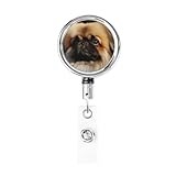 Retractable Badge Holder Heavy Duty Keychain Badge Reels Cute Pekingese ID Badge Holder Metal Cute Badge Reel Card Holder with Belt Clip Key Ring for Key Name Card Holder