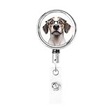 Cute Nursing Badge Reel Retractable, Weimaraner Cute Dog White, ID Card Holder with Claw Clasp Key Ring, Fun Badge Clip for Women