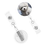 Heavy Duty Badge Reels Bichon Frise Dog Retractable Badge Holder Plastic Carabiner Badge Holder with Belt Clip Key Ring Nurse ID Badge Holder Keychain Badge Reel for Office