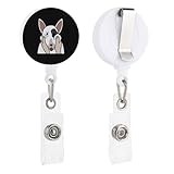 Funny English Bull Terrier Badge Holder Retractable Clip with Belt Clip Key Ring for Name Card Keychain
