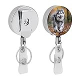 Pomsky Dog Mini Husky Mixed Fashion Metal Retractable Badge Reel with Belt Clip Key Ring Clips Holder for Hanging ID Card Name