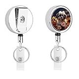 Retractable Badge Holder with Carabiner Belt Clip and Key Ring Shih Tzu Dog and Flowers Heavy Duty Badge Reels Metal Badge Holders for ID Card Name Keychain