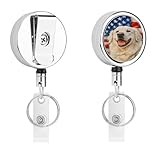 CASOWAT Great Pyrenees Badge Reels, Retractable Metal Badge Holder with Belt Clip Key Ring for ID, Key, Name Card Holder