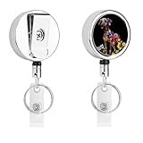 Floral Print Greyhound Dog Badge Holder Reel with Belt Clip Key Ring Retractable Metal Name ID Card Holder