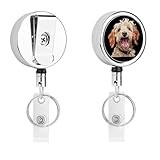 Labradoodle Poodle Metal Badge Clip Retractable Badge Holder Reel Name Tags ID Cards Holders with Key Ring