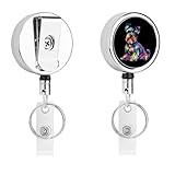 Miniature Schnauzer Colorful Dog Badge Holder Reel with Belt Clip Key Ring Retractable Metal Name ID Card Holder