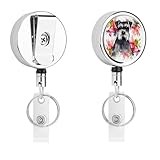 Retractable Badge Holder with Carabiner Belt Clip and Key Ring Schnauzer Heavy Duty Badge Reels Metal Badge Holders for ID Card Name Keychain