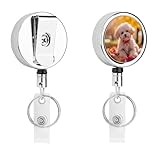 Maltipoo Dog in Autumn Cute Retractable Metal Clips for Name ID Cards Badge Holder Reel with Belt Clip Key Ring