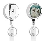 American Eskimos Dogs Retractable Badge Holder Reel Metal ID Badge Holder with Belt Clip Key Ring