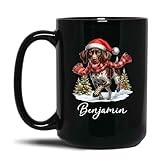 Personalized Mug Gifts for German Shorthaired Pointer Lover, German Shorthaired Pointer Cup Gift for Xmas Dog Owner, Dog Running in Snow Christmas Ceramic Cup, Customized Dog Black Mugs 11oz 15oz