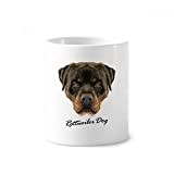 Black Ferocious Rottweiler Dog Pet Animal Toothbrush Pen Holder Mug White Ceramic Cup 12oz