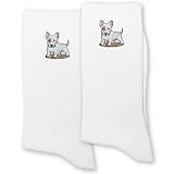 ERMCDFHC English Bull Terrier Socks for Women or Men - Cute Cartoon Egghead Dog with Eye Patch Design Embroidery White Crew Socks.(056)