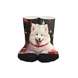 Christmas Samoyed Dog Socks Ankle Socks Crew Socks Sport Athletic Running Socks Calf Work Socks for Men Women 30cm